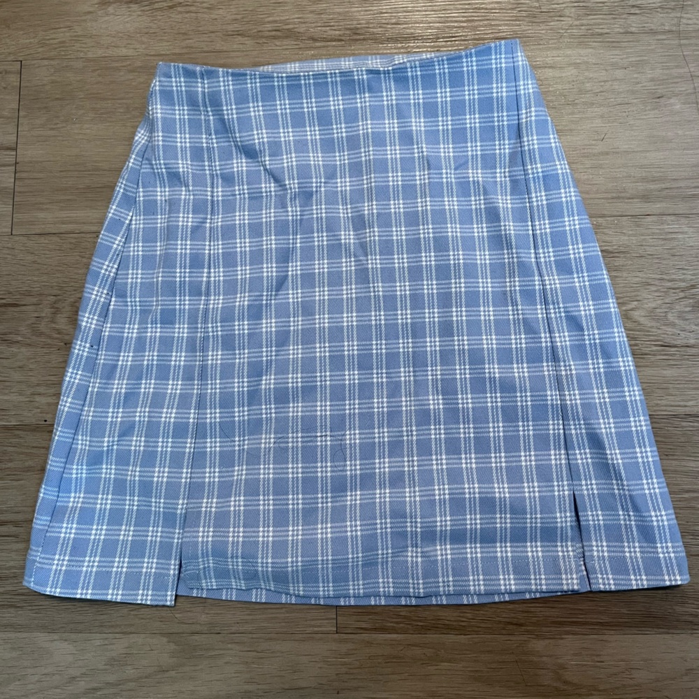 Brandy Melville Plaid Light Blue Mini Skirt